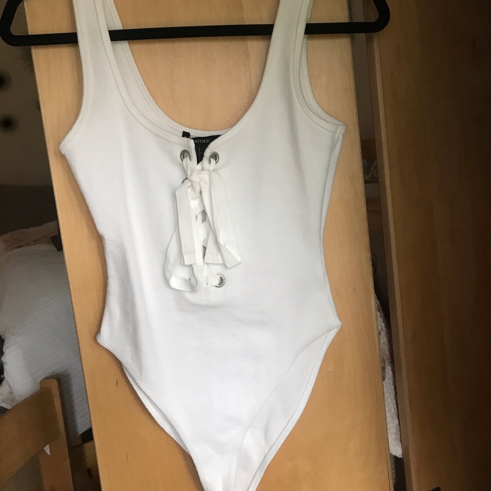 White Forever 21 Criss-Cross bodysuit